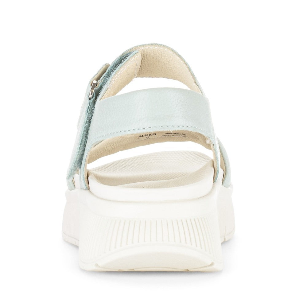Gabor Mint Green sandal with a white sole on a white background