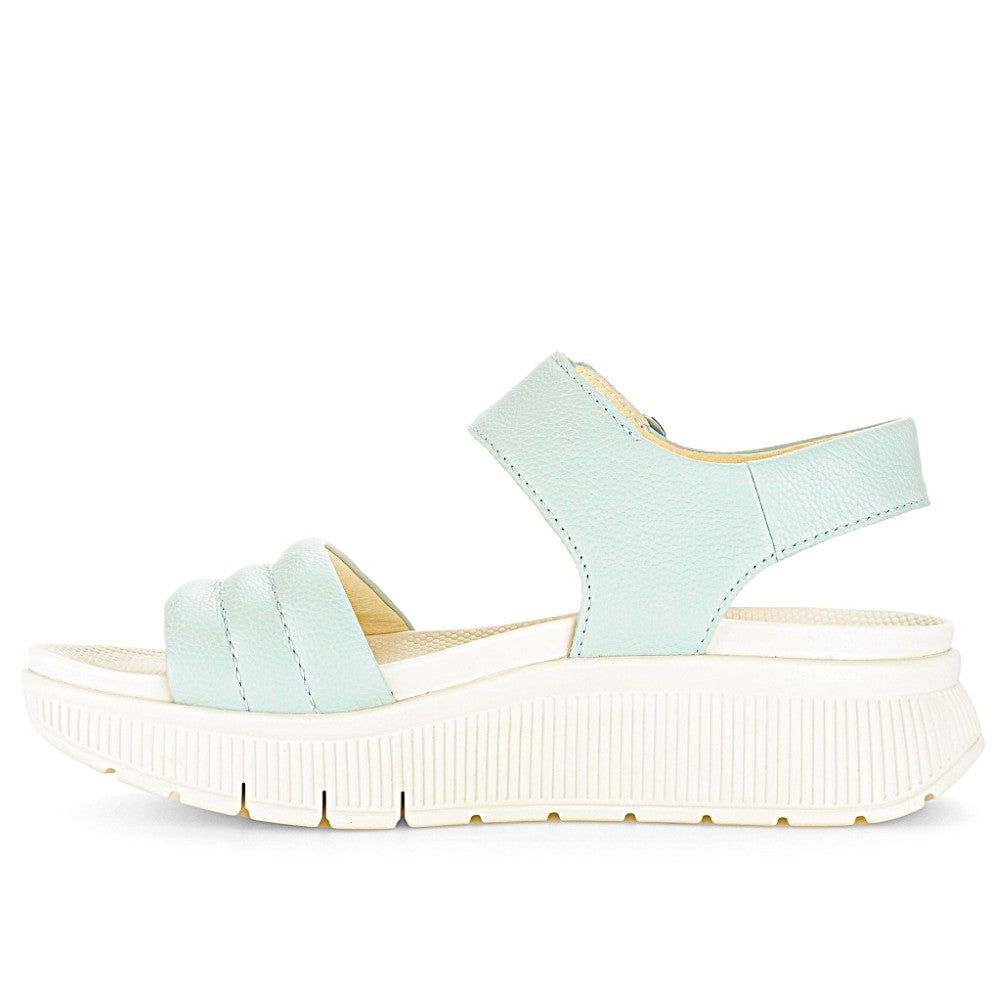 Gabor Mint Green sandal with a white sole on a white background