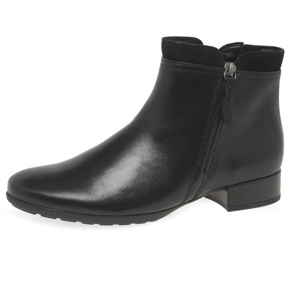 Black ankle boot with a zipper on a white background Gabor Briano 72.718 H-Fit Leather Ankle Boot