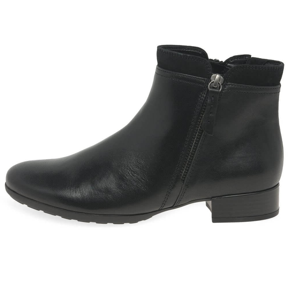Black ankle boot with a zipper on a white background Gabor Briano 72.718 H-Fit Leather Ankle Boot