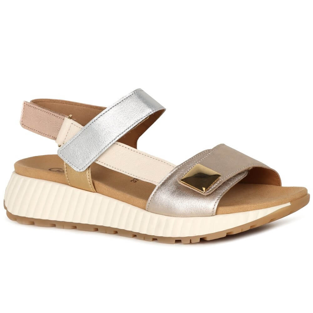 Gabor Gold and silver sandal on a white background