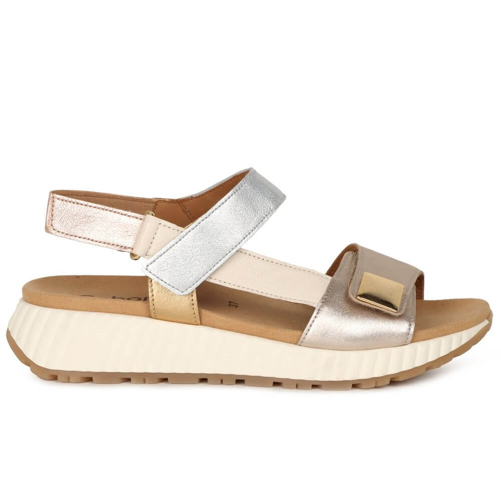 Gabor Gold and silver sandal on a white background