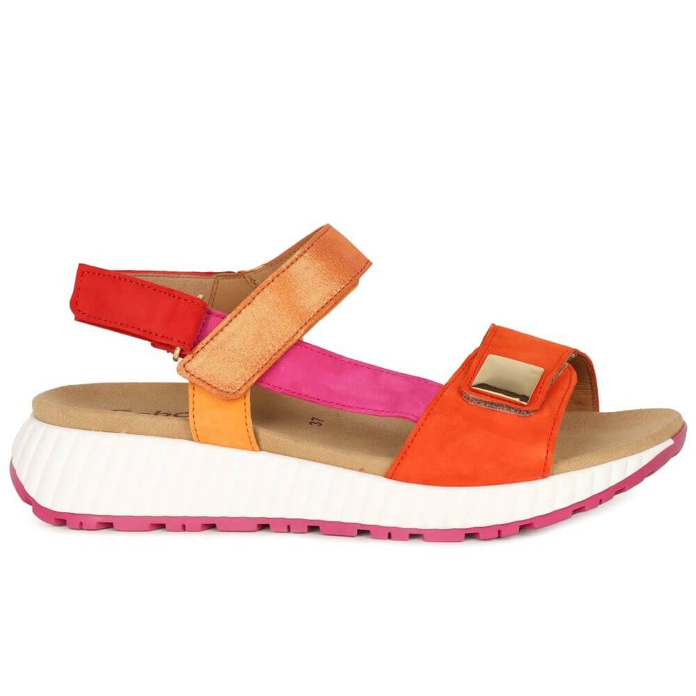 Gabor Multi-coloured sandal with orange, pink, and white on a white background