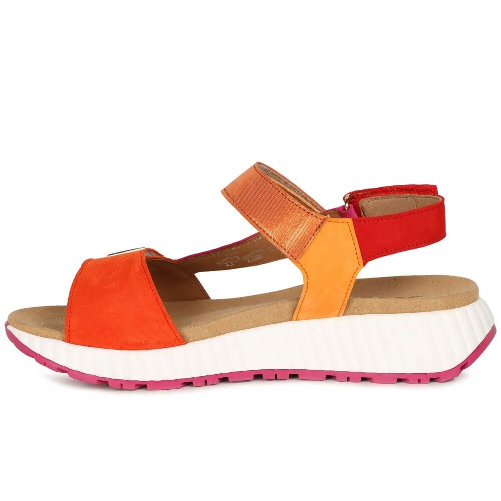 Gabor Multi-coloured sandal with orange, pink, and white on a white background