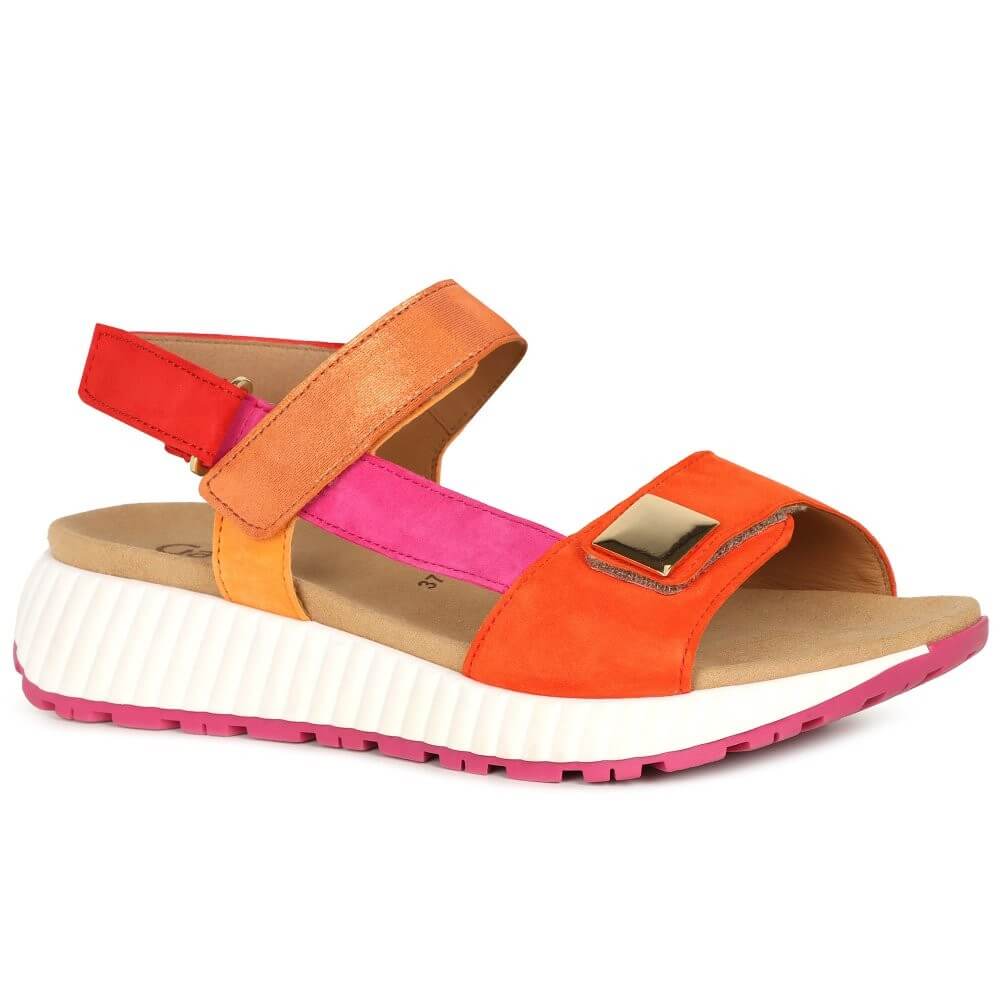 Gabor Multi-coloured sandal with orange, pink, and white on a white background