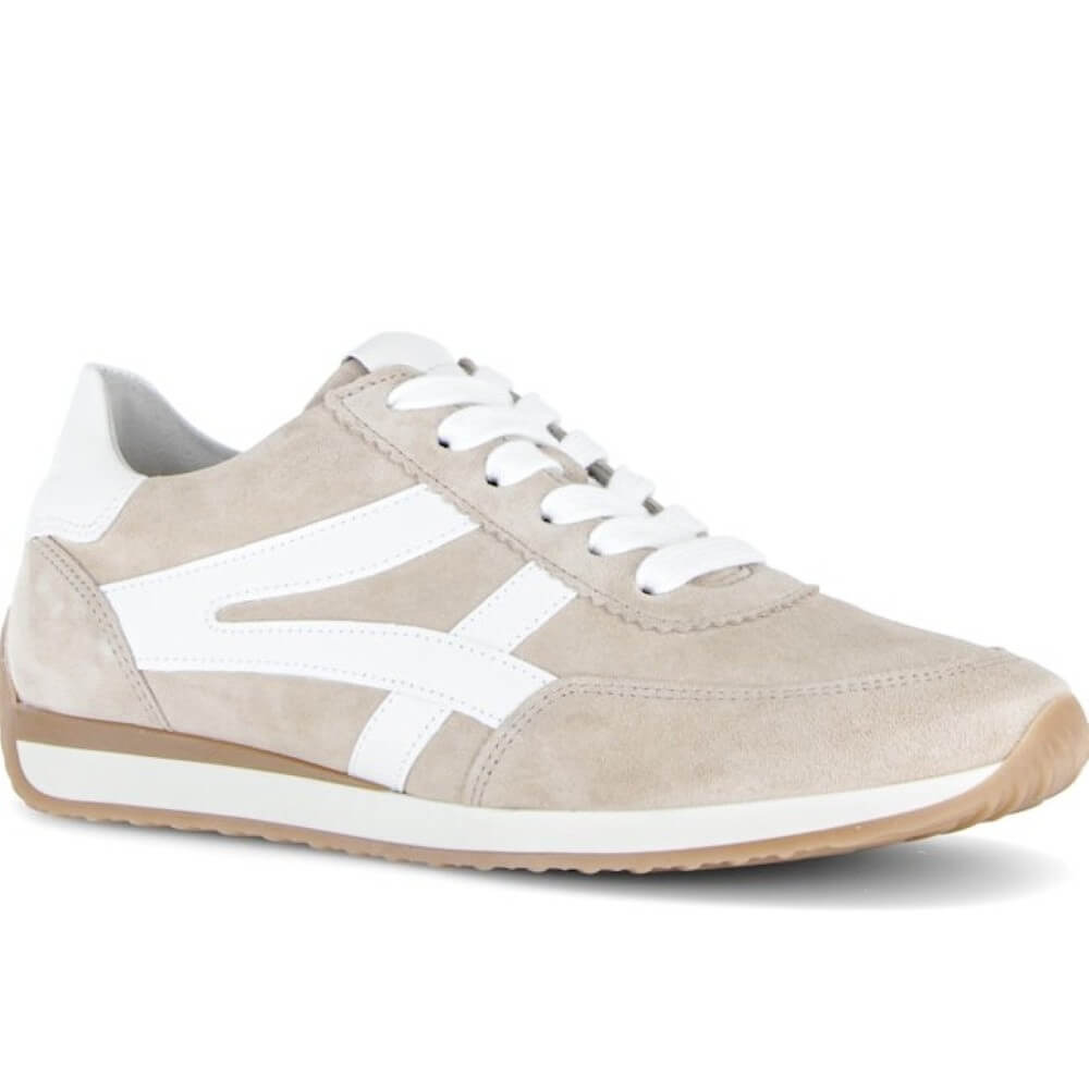 Gabor Beige sneaker with white accents on a white background
