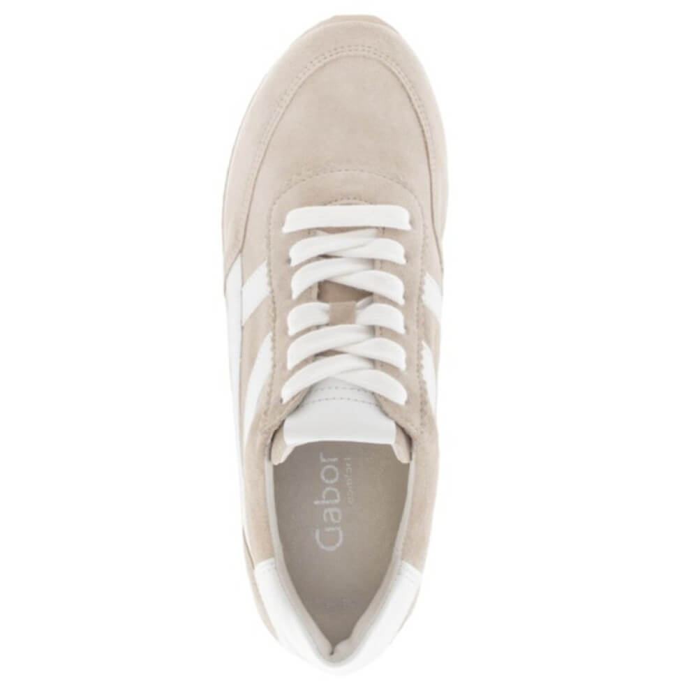 Gabor Beige sneaker with white accents on a white background