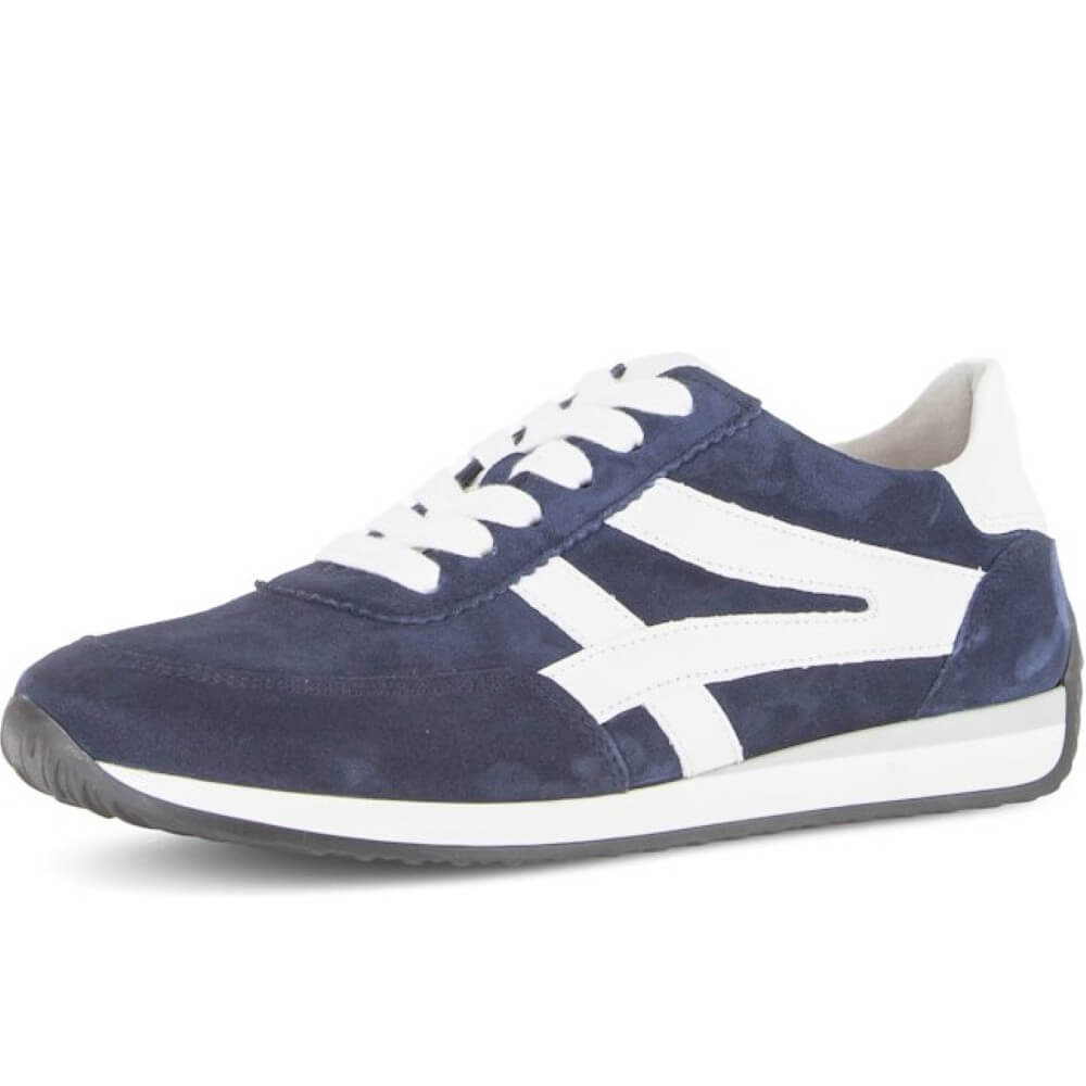 Gabor Blue sneaker with white accents on a white background