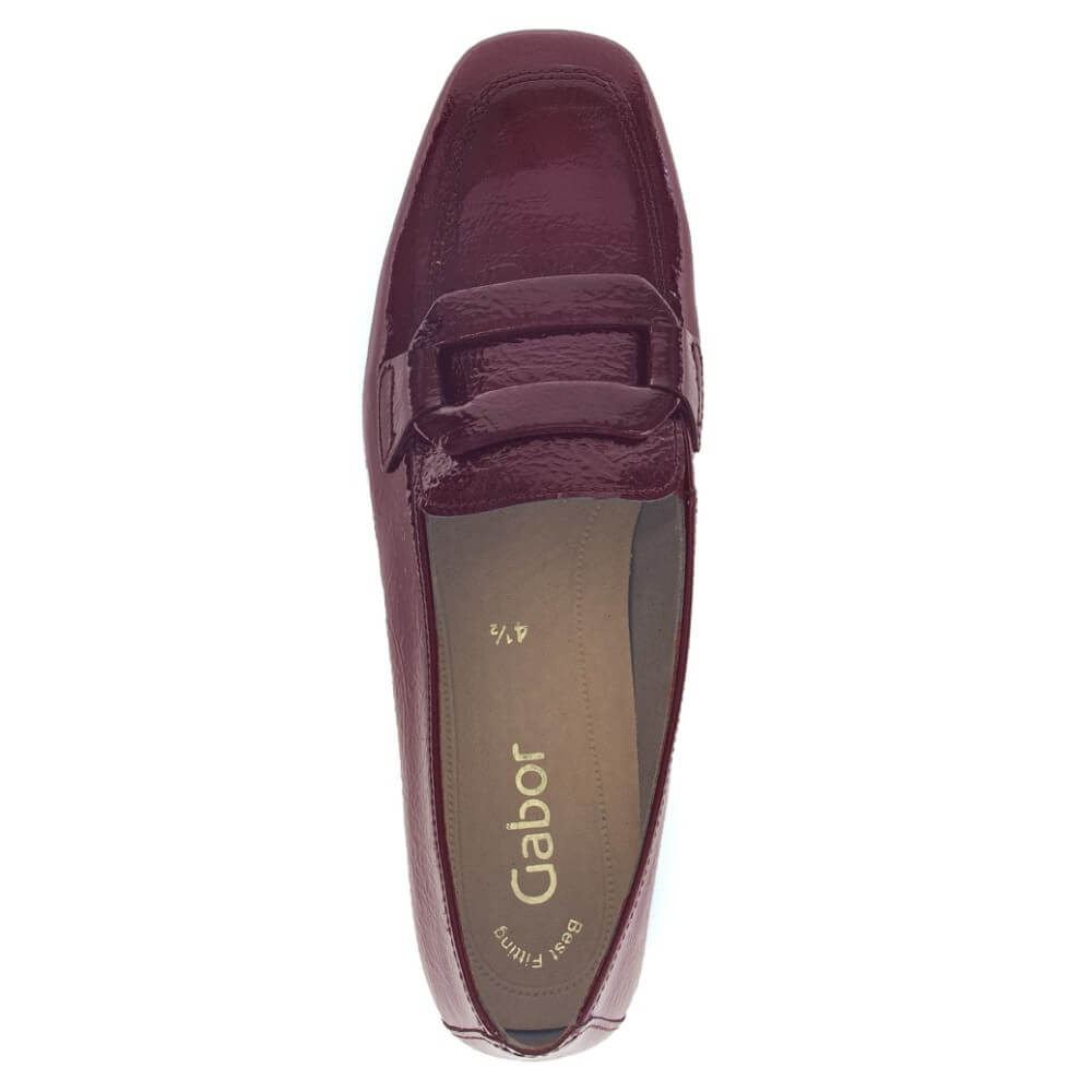 Burgundy patent leather loafer shoe on a white background Gabor heeled loafers 75.261 Wine