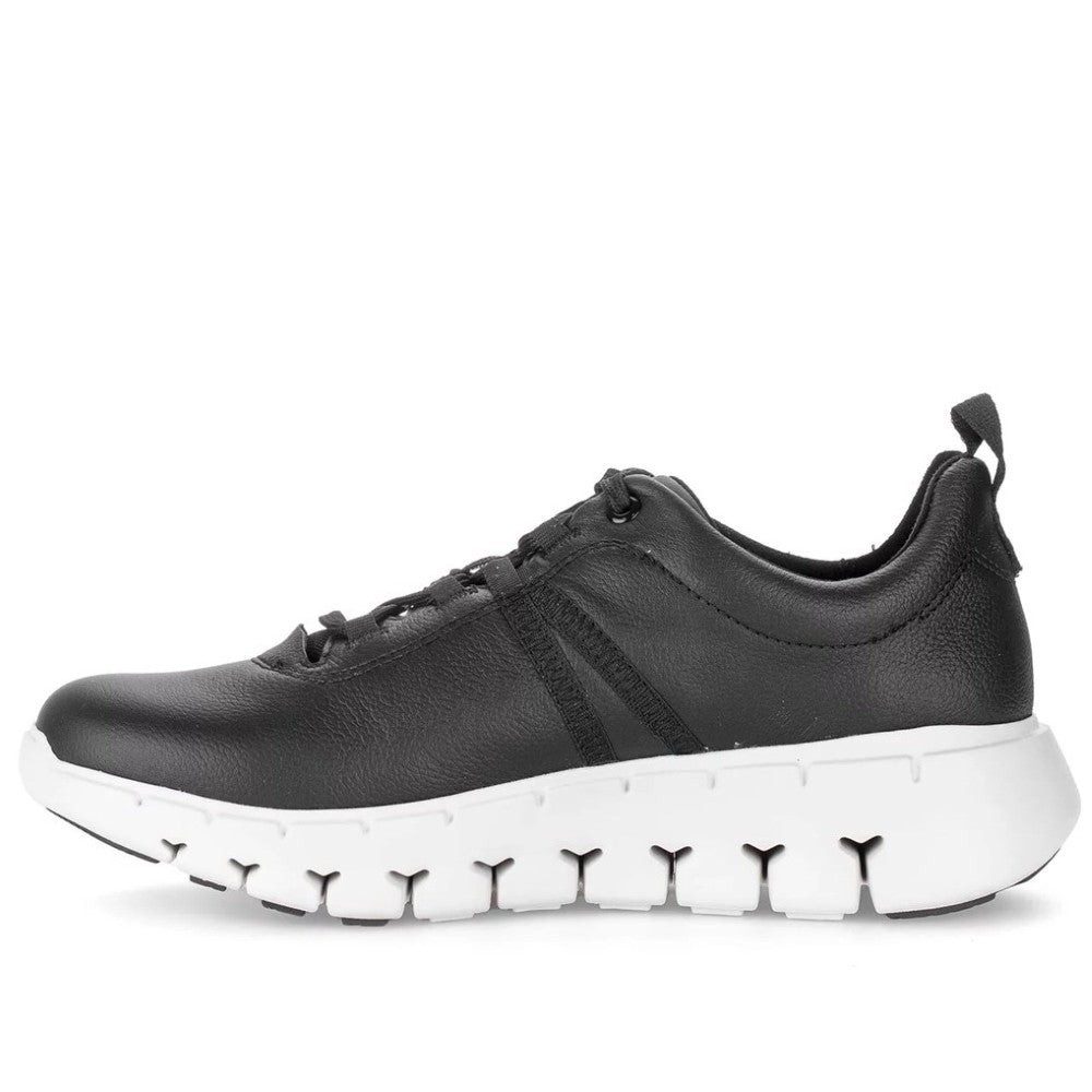 Gabor Black Leather Trainers on a white background