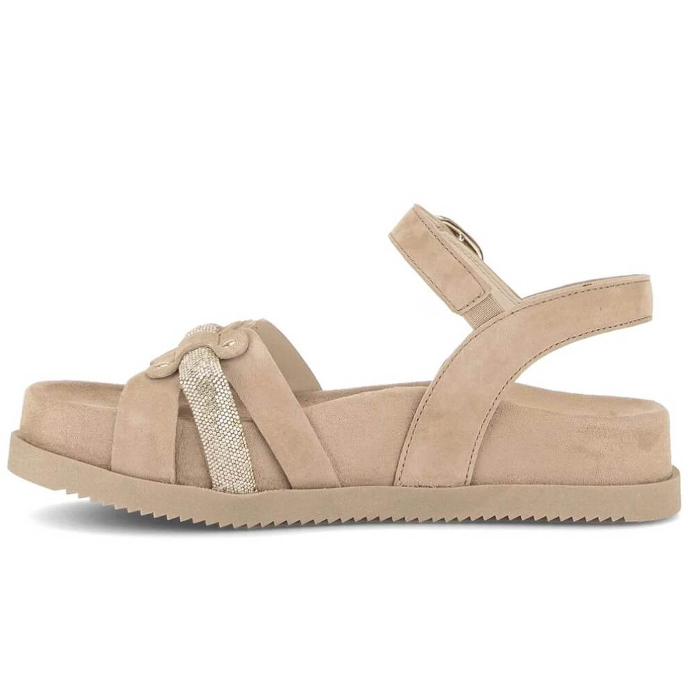 Gabor Beige sandal with a buckle and embellishments on a white background