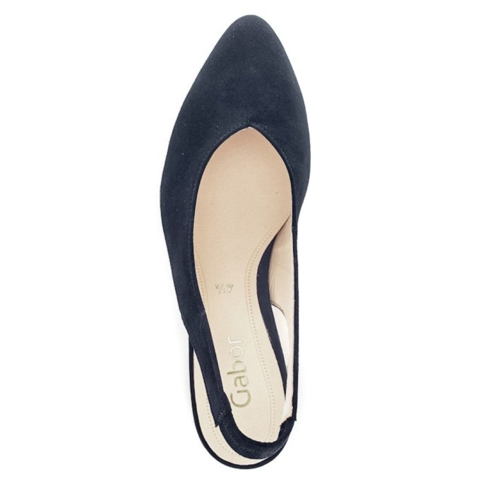 Gabor Navy blue suede slingback shoe on a white background