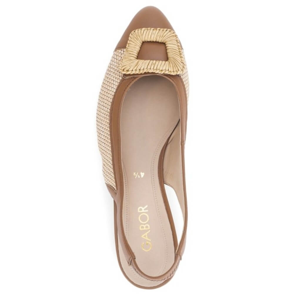 Gabor Brown slingback shoe with woven design on a white background