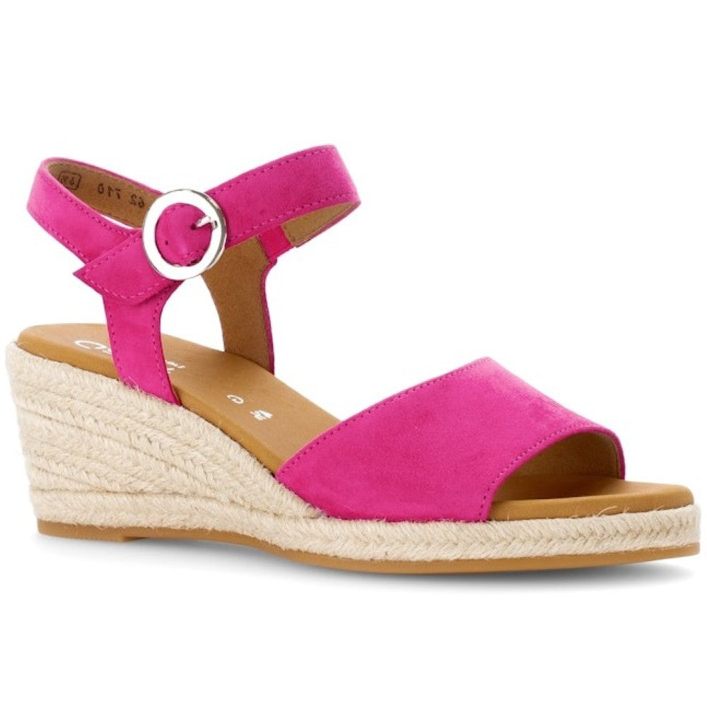 Gabor Pink wedge sandal with espadrille sole on a white background