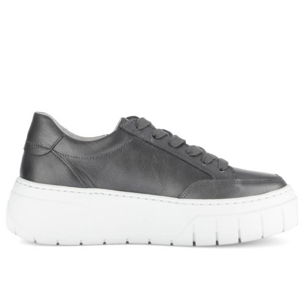 Silver Gray sneaker with white sole Gabor Rivazza Platform Leather Trainer 73.220 Dark Silver