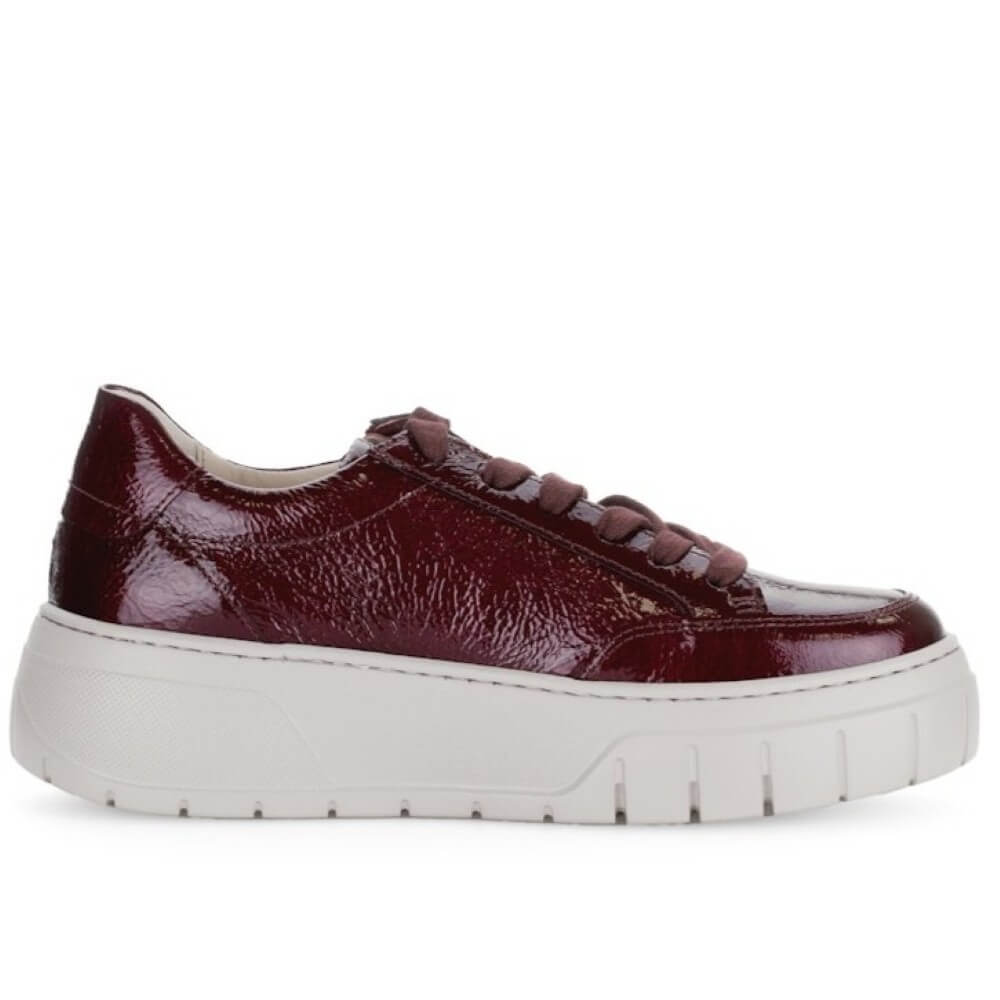 Wine patent sneaker with white sole  Gabor Rivazza Platform Leather Trainer 73.220-BORDEAUX