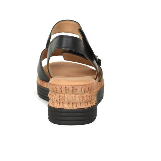 Gabor Black sandal with cork sole on a white background