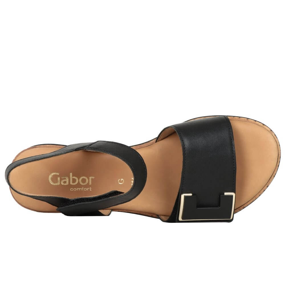 Gabor Black sandal with cork sole on a white background