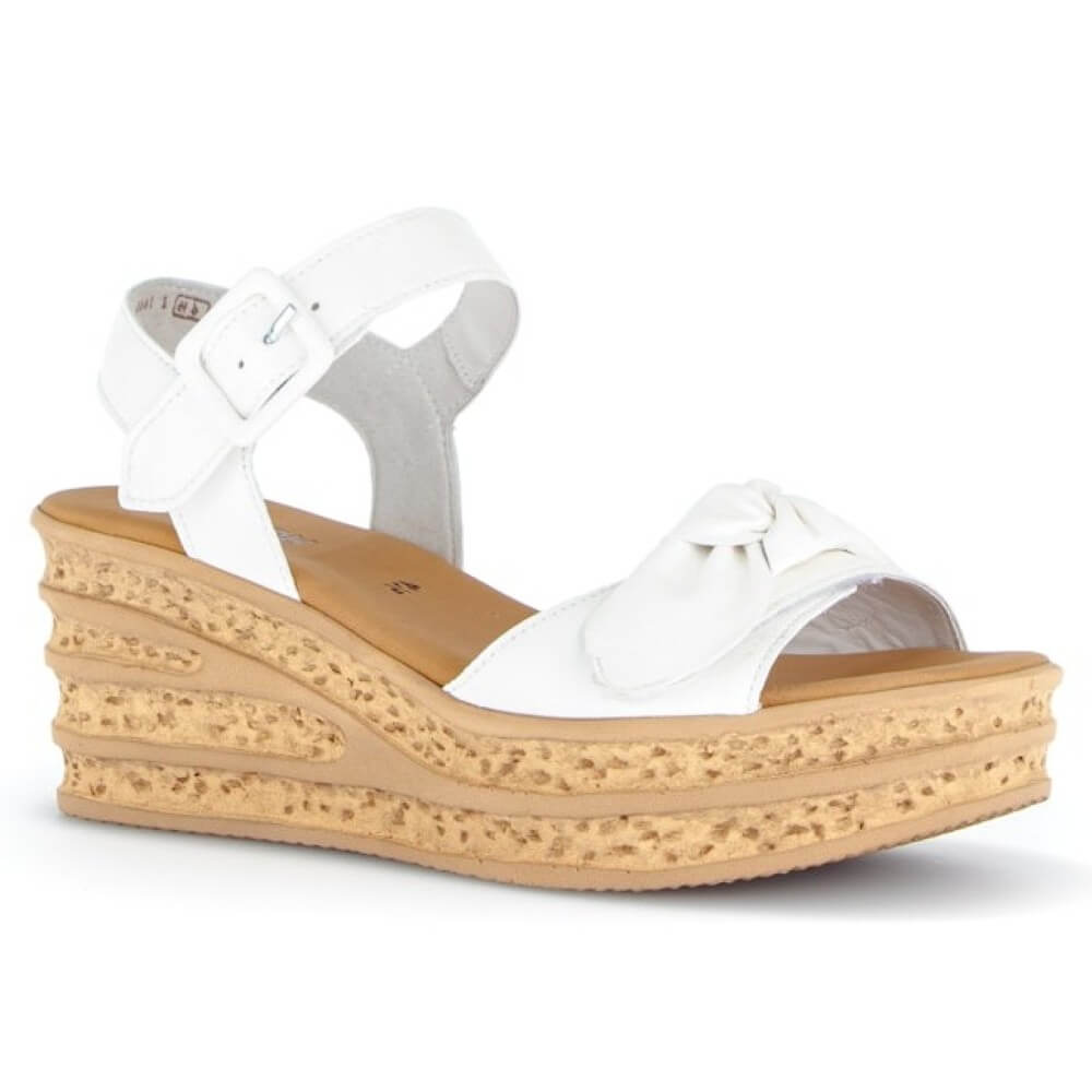 Gabor Latte White Wedge Sandals on a white background
