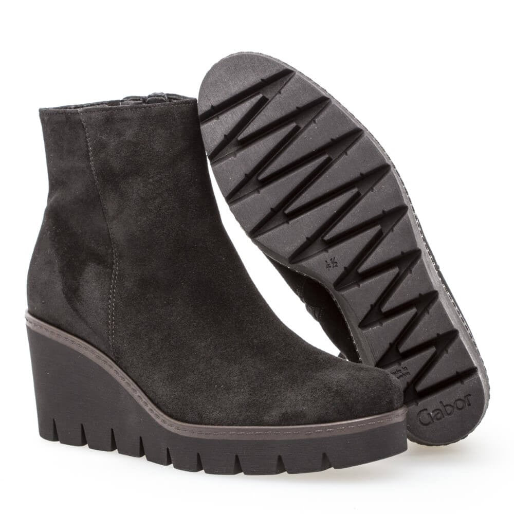 Gabor Utopia 8045.01 Black Suede Wedge Ankle Boot