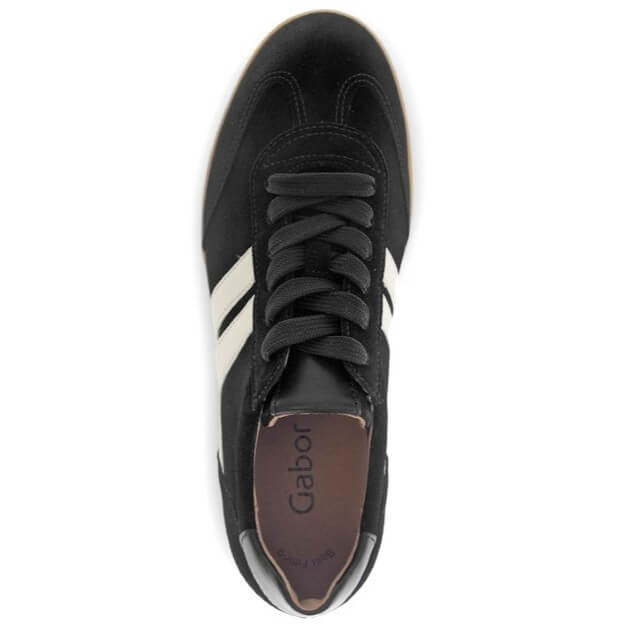 Black sneaker with a white stripe on a white background Gabor West Leather Trainer 73.300-BLACK