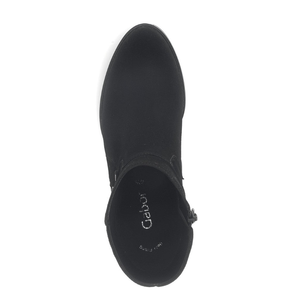 Black ankle boot with 'Gabor' branding on a white background