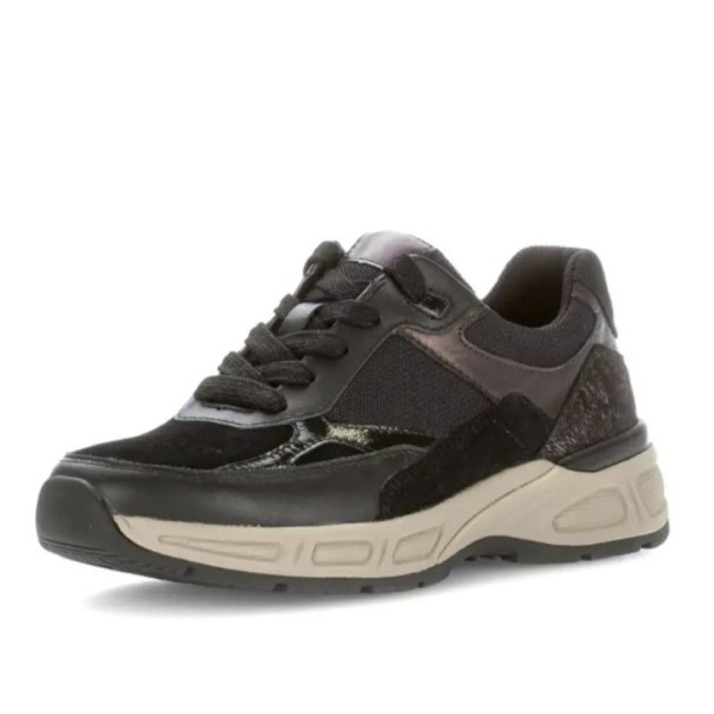 Black and brown sneaker on a white background Gabor Capri 76.585 Leather Trainer Black Brown