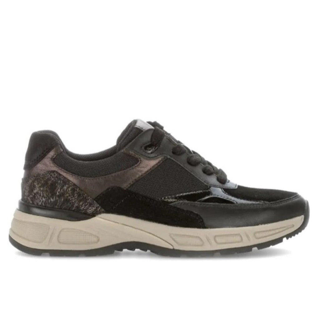Black and brown sneaker on a white background Gabor Capri 76.585 Leather Trainer Black Brown