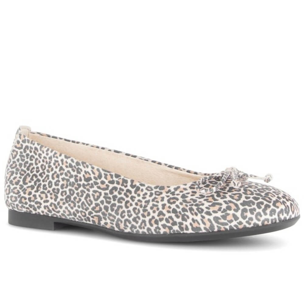 Leopard print flat shoe on a white background