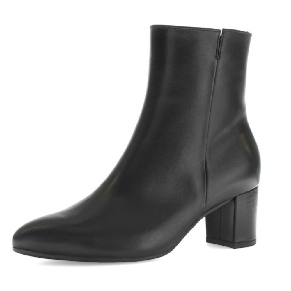 Black  block heel ankle boot on a white background Gabor Dial Leather Ankle Boots 75.701