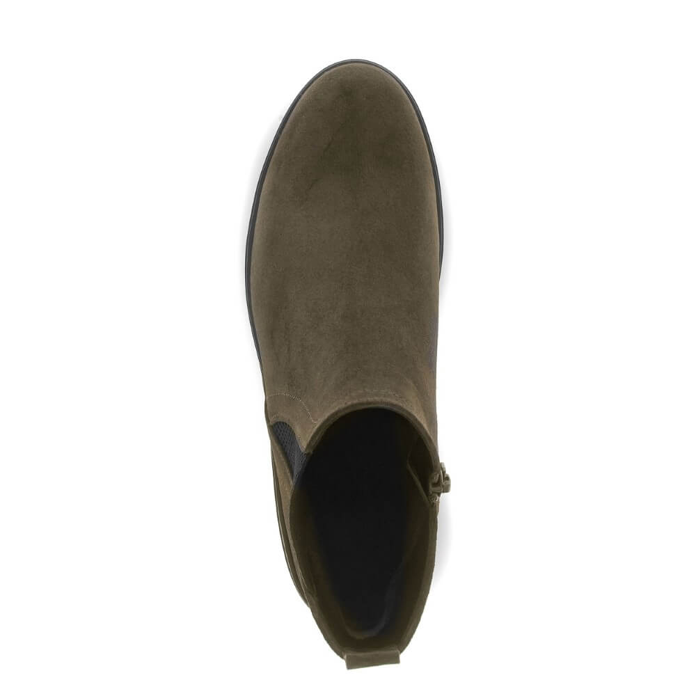 Green Chelsea boot with black sole on a white background Gabor Dublin 72.061 Suede Ankle Boots combine classic Chelsea