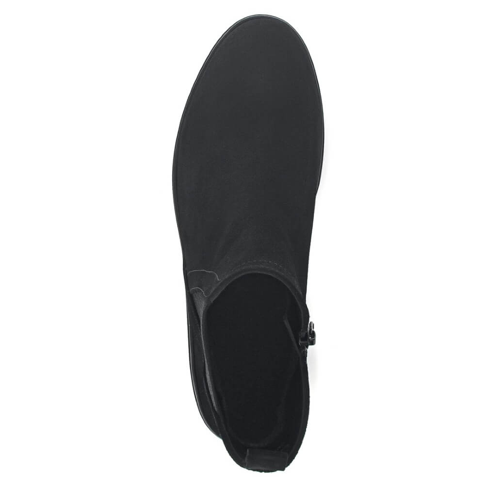 Black ankle boot with a zipper on a white background Gabor Dublin 72.061 Suede Ankle Boots combine classic Chelsea