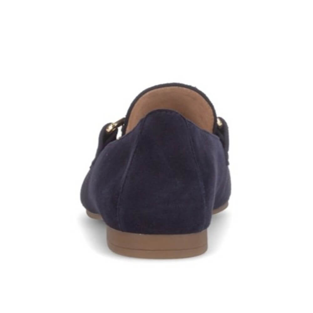 Navy blue flat shoe on a white background
