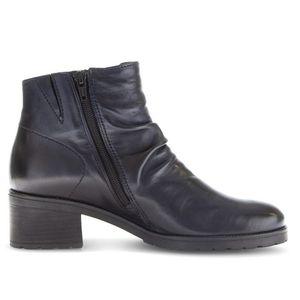 Navy leather ankle boot with a zipper on a white background Gabor Jenna Leather Ankle Boots 72.811 Navy