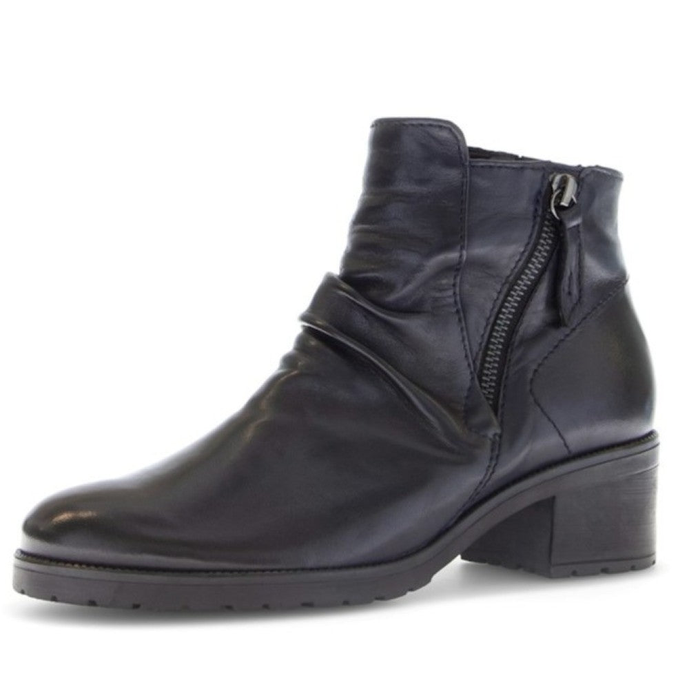 Navy leather ankle boot with a zipper on a white background Gabor Jenna Leather Ankle Boots 72.811 Navy