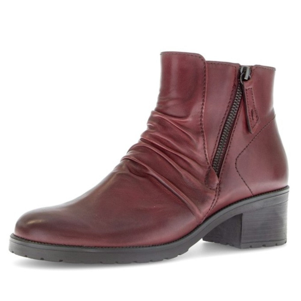 Maroon red ankle boot with a zipper on a white background Gabor Jenna Leather Ankle Boots 72.811 Deep Red