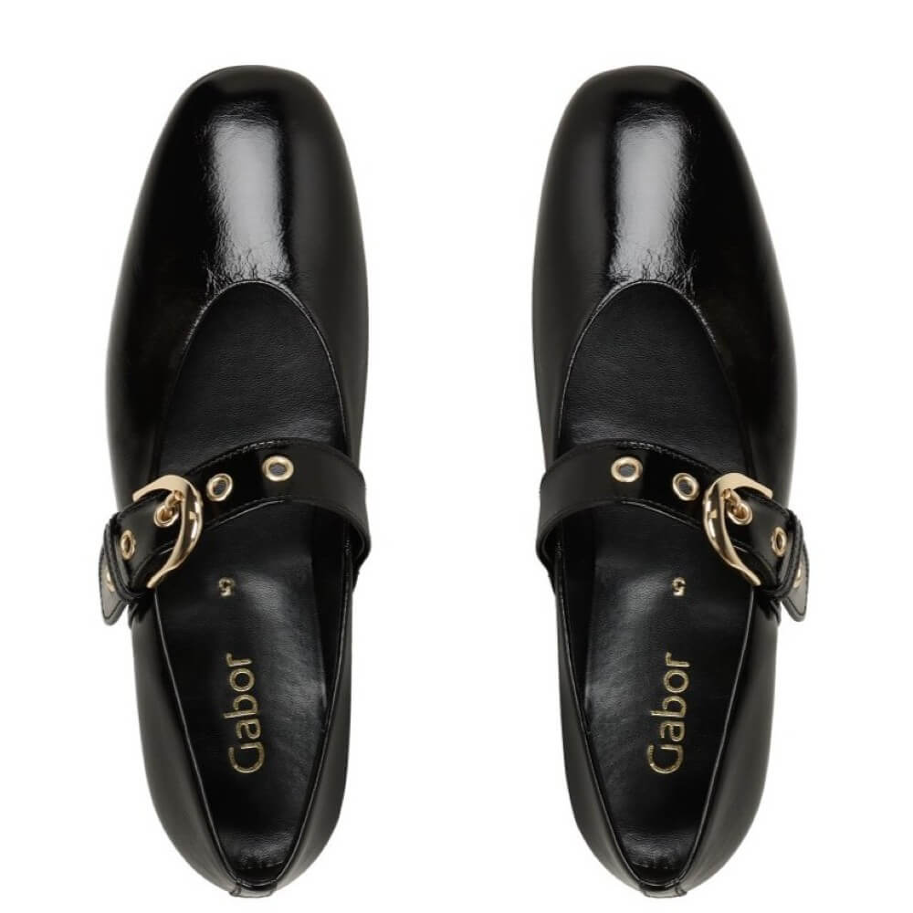 Gabor Jiffy Mary Jane Ballerina 74.144 Black Patent Leather