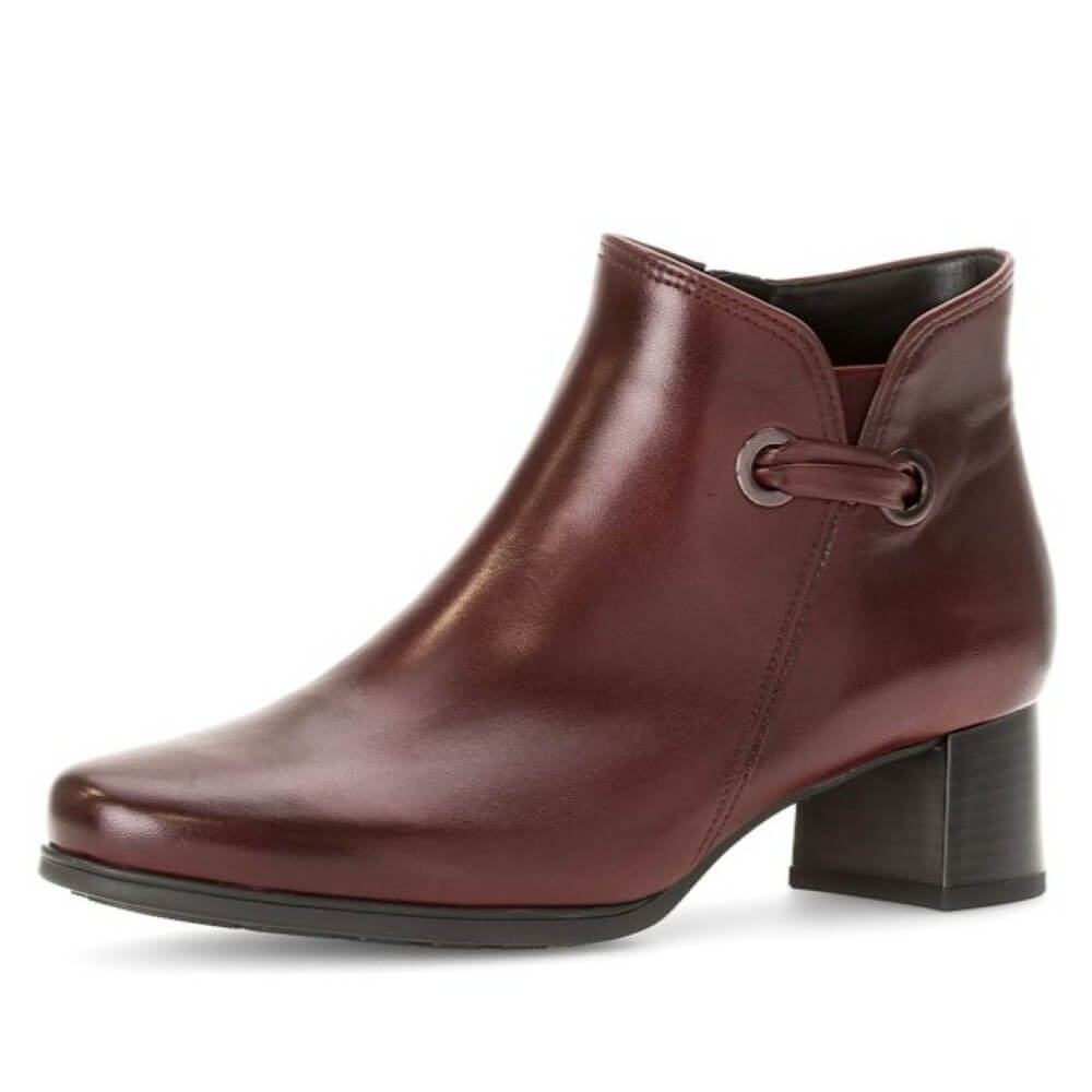 Dark Red  leather ankle boot with a block heel on a white background Gabor Keegan Leather Ankle Boot 72.827 Dark Red