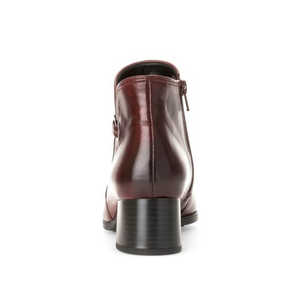 Dark Red  leather ankle boot with a block heel on a white background Gabor Keegan Leather Ankle Boot 72.827 Dark Red