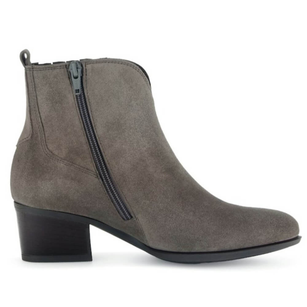 Western Style Gray suede ankle boot on a white background Gabor Kristin 76.682 Taking inspiration from Western designs