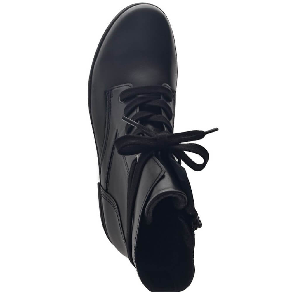 Black leather boot with lace-up and zipper design on a white background Gabor Nerissa Leather Ankle Boot 74.674-BLACK