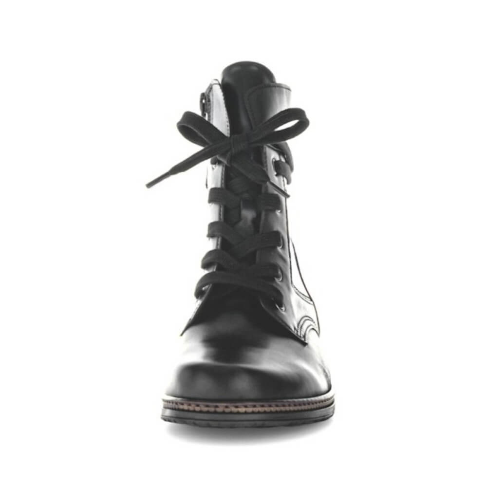 Black leather boot with lace-up and zipper design on a white background Gabor Nerissa Leather Ankle Boot 74.674-BLACK