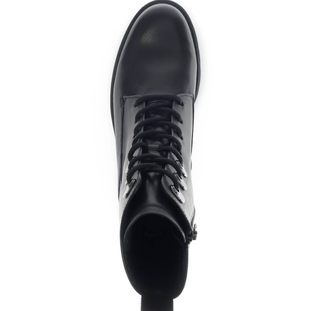 Black leather boot with laces on a white background Gabor Sing Laced Leather Boot 72.786-BLACK