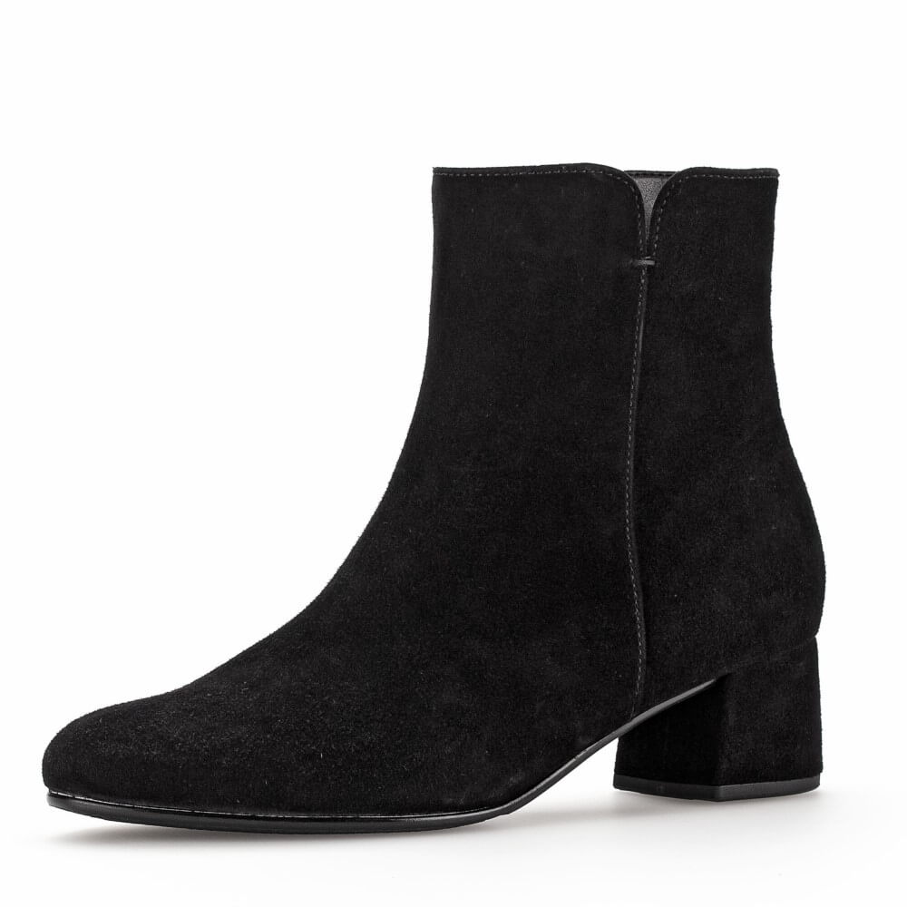 Black suede ankle boot on a white background Gabor Abbey 75.680 Suede Ankle Boot