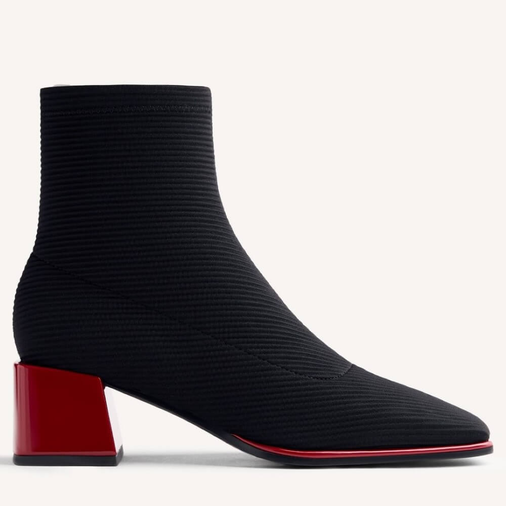 Gioseppo 80683 Black Sock-Style Ankle Boots Red Heel