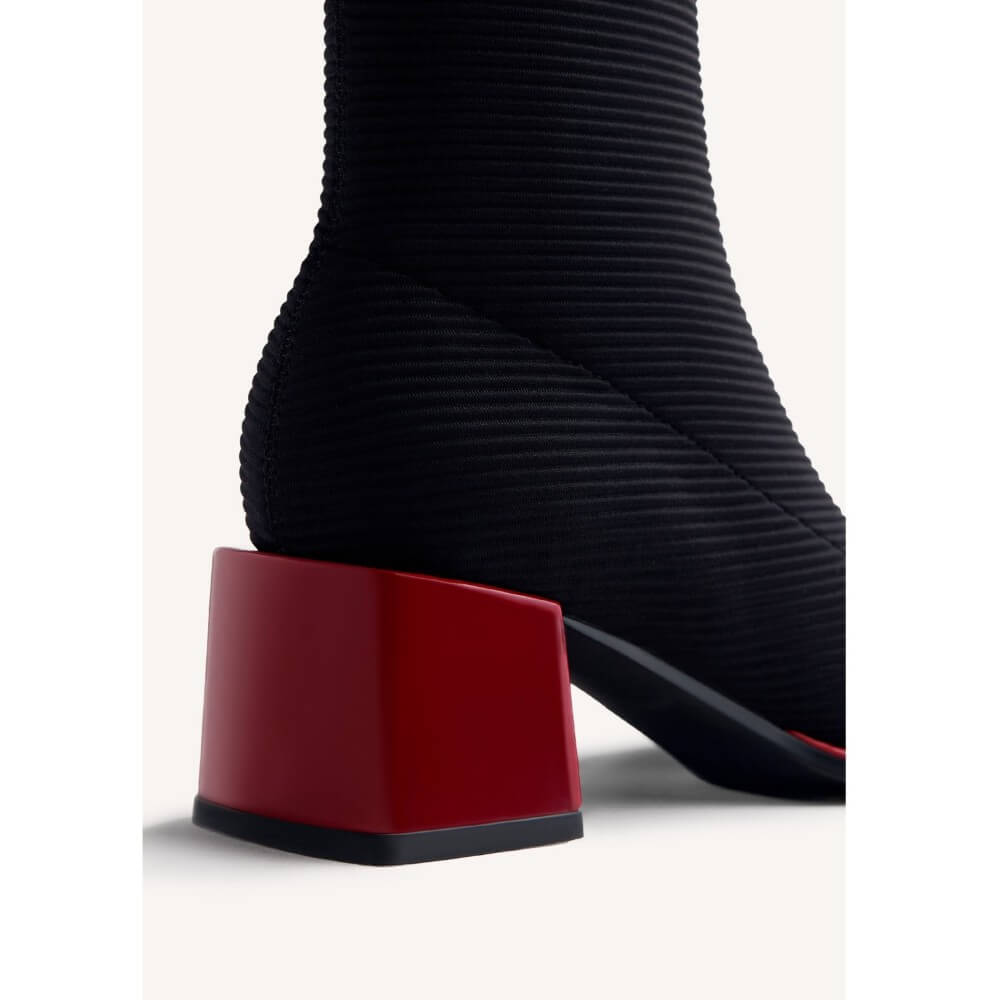 Gioseppo 80683 Black Sock-Style Ankle Boots Red Heel