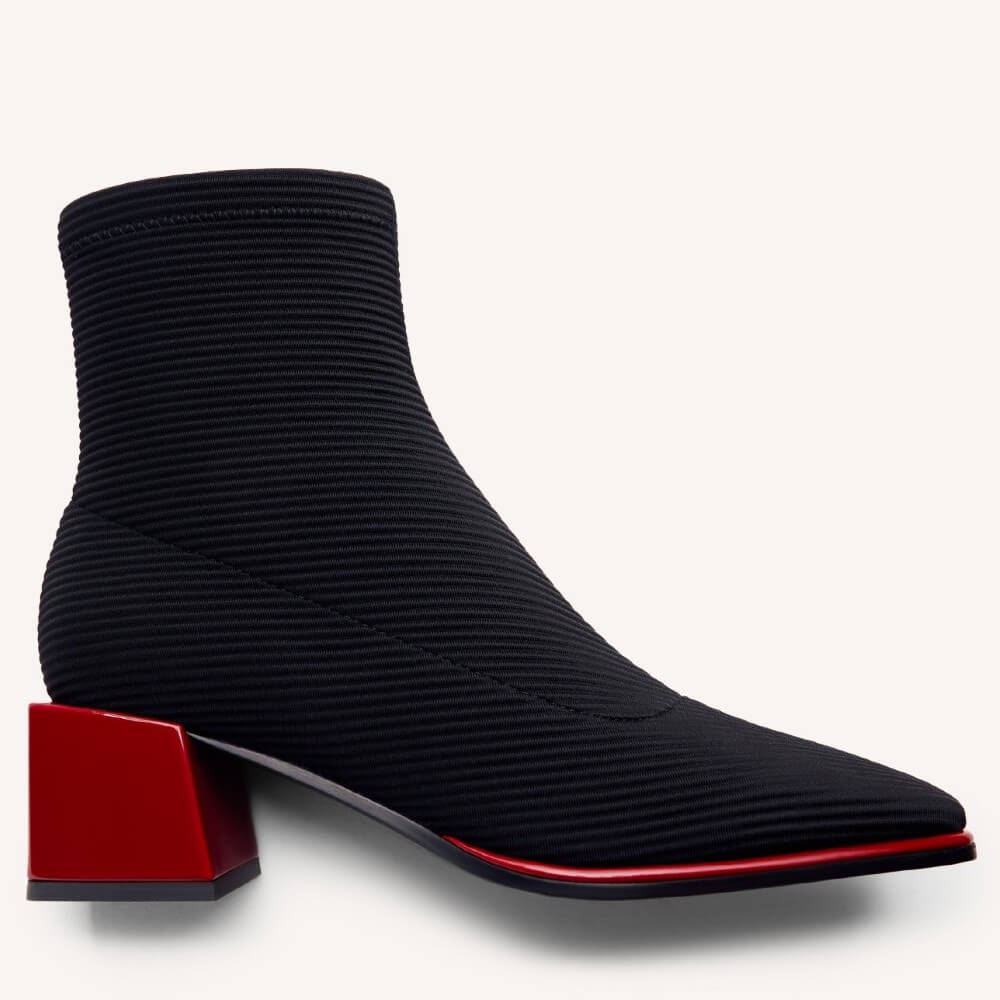 Gioseppo 80683 Black Sock-Style Ankle Boots Red Heel