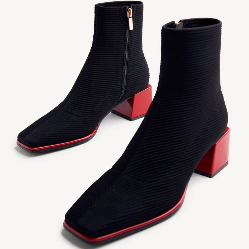 Gioseppo 80683 Black Sock-Style Ankle Boots Red Heel