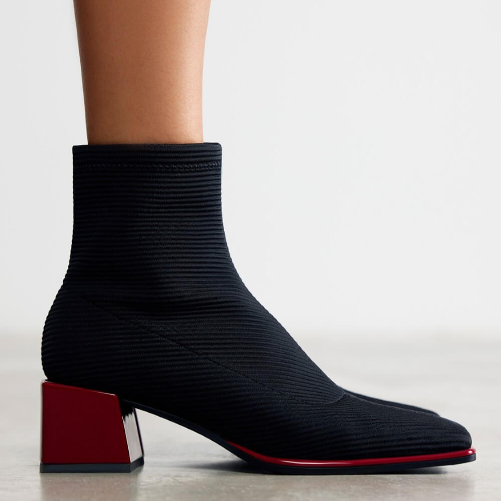 Gioseppo 80683 Black Sock-Style Ankle Boots Red Heel