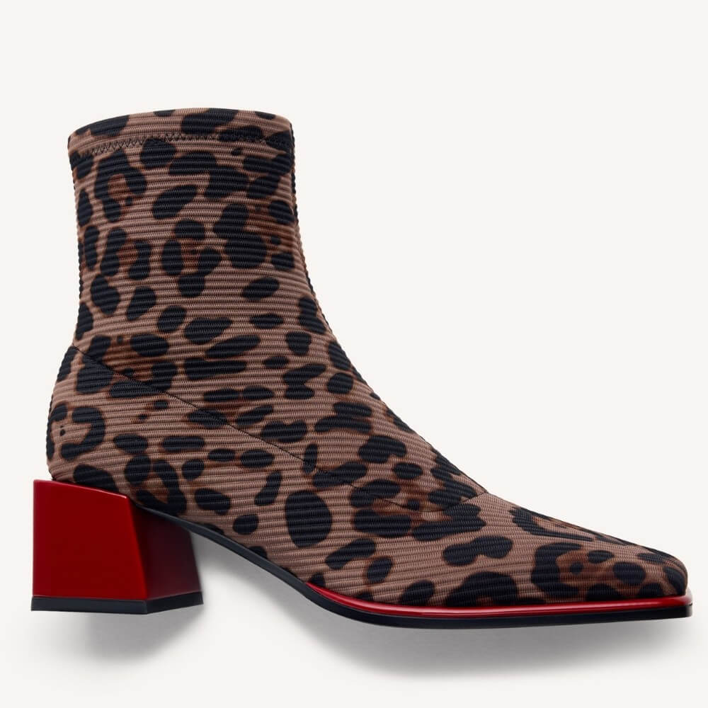 Gioseppo 80683 Leopard Print Sock-Style Ankle Boots Red Heel